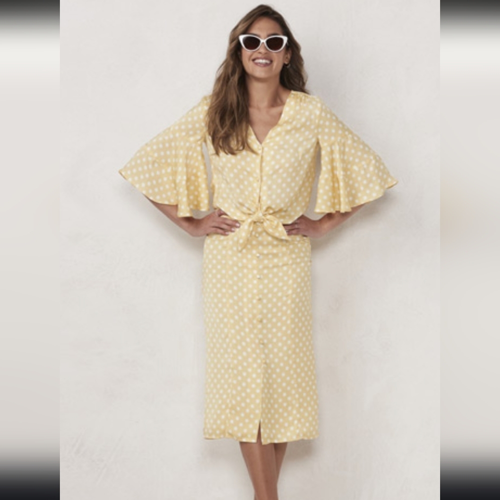 Lauren Conrad White & Yellow Vertical Stripe Midi Skirt & Blouse Set XS